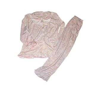 Cottagecore Floral Pajama Set Peter Pan Collar Pink Coquette Lounge M/L